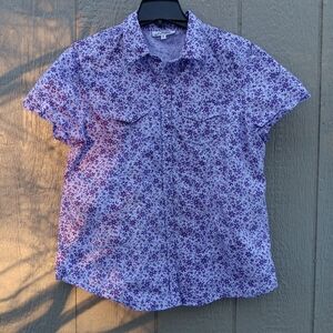 BACK IN THE SADDLE Purple Floral Western Shirt With Pearl Snaps XL